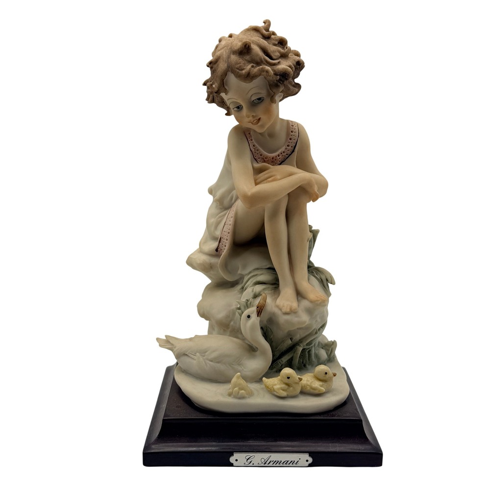 G. Armani Florence Figurine Girl with Ducks 1986 Vintage Italy Porcelain Statue